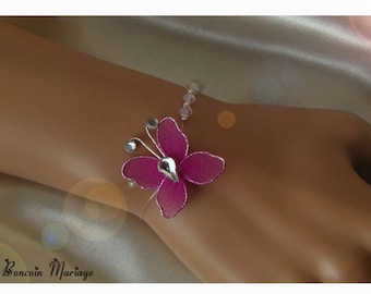 Bracelet swarovski pearls and fuchsia Butterfly