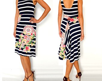 Floral Navy Stripes Dress