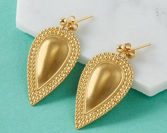 Gold teardrop earrings | Gold drop earrings | Tribal earrings | Brass pendant earrings | Gold dangle earrings