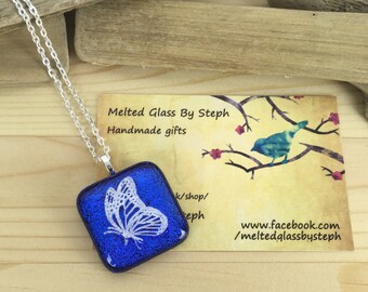 Fused glass butterfly necklace-dichroic butterfly pendant-butterfly jewellery