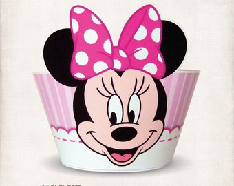 INSTANT DOWNLOAD, Printable Minnie Mouse Cupcake Wrappers, Digital File, Minnie's Bowtique, Buttons and Bows, Pink