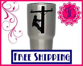 SALE! Lineman Decal - Power line Decal - Linemam Vinyl Decal - Yeti cup - Monogram Sticker - Gift for men - Decal for him - Tumbler Decal