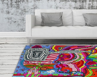 Psychedelic Rug Artist Area Rug Modern Industrial Decor Abstract Rug throw rugs colorful rug unique rug psychedelic decor college dorm gift