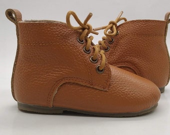 LOGAN Tan Leather unisex toddler vintage inspired boots with FREE storage bag