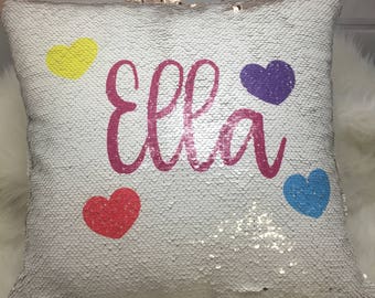 Personalized Mermaid Sequin Pillow Cover, Custom Mermaid Sequin Pillow Cover , Pillow with hearts cover, Birthday Pillow Cover