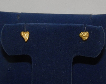 Natural Real Gold Nugget Earrings, Heart Shaped