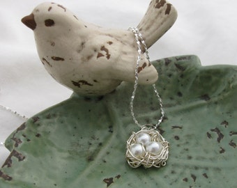 Silver Birds Nest Necklace