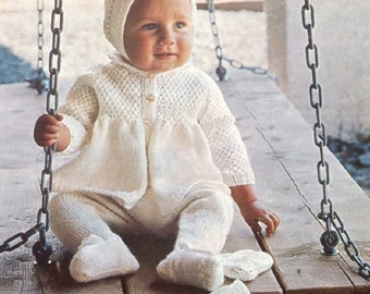 PDF Knitting Pattern for Baby Coat, Leggings, Bonnet, Hood and Mitts Set - Instant Download/3 sizes /Knitting Pattern- A382