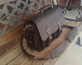 16" inches Rugged Leather Briefcase Satchel Messenger Laptop Bag Large