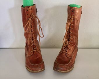Lace Up Boots Leather Ankle Boots Round Moc Toe Women's Size 8.5 M