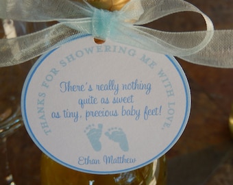40 - Baby Shower Custom 2" Baby Feet Favor Tags - for Mini Wine and Champagne Bottles - Shower Favors - Thank You for Showering with Poem