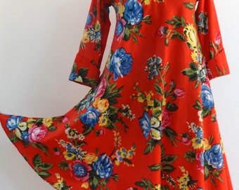 Dress knee long dress was long-sleeved, cotton red shalimar