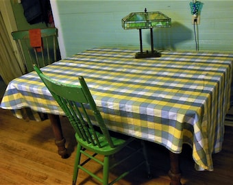 Vintage Kettlecloth Plaid Tablecloth, rounded corners, 100 x 58