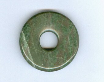 Green Donut Pendant, 40mm Green Brown and Cream Lines Jasper PI Donut Pendant 1218T