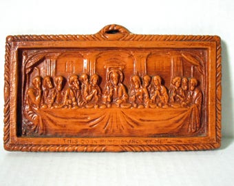 The Last Supper, Lords Supper Religious Art Wall Hanging, Small Last Supper Plaque, Cast Clay Molded Plaque
