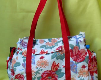 shoulder bag Tote lined red floral items port red strap