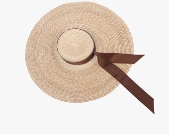 With bowknot straw straw hat character large flat eaves flat hat bind hat