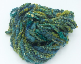 Handspun Art Yarn, "Pond", 21 yards, corespun textured novelty yarn, bulky yarn, weaving yarn