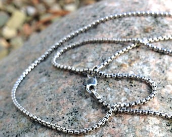 Oxidized Sterling Silver Venetian Box Chain, 18 inches long, 1.7mm diameter