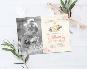 Classic Winnie the Pooh Birthday Invitation, Winnie the Pooh Birthday Invitation, Boy Girl Winnie the Pooh Birthday Invitation with Photo