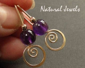 earrings and brushed brass matelle Amethyst stones