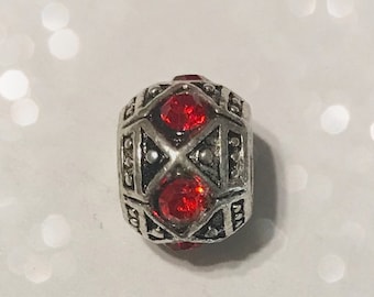 Red Rhinestone Bead Spacer for Big Hole Bead Bracelet