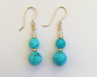 Blue Turquoise Earrings,Swarovski Crystal Earrings, Turquoise Earrings