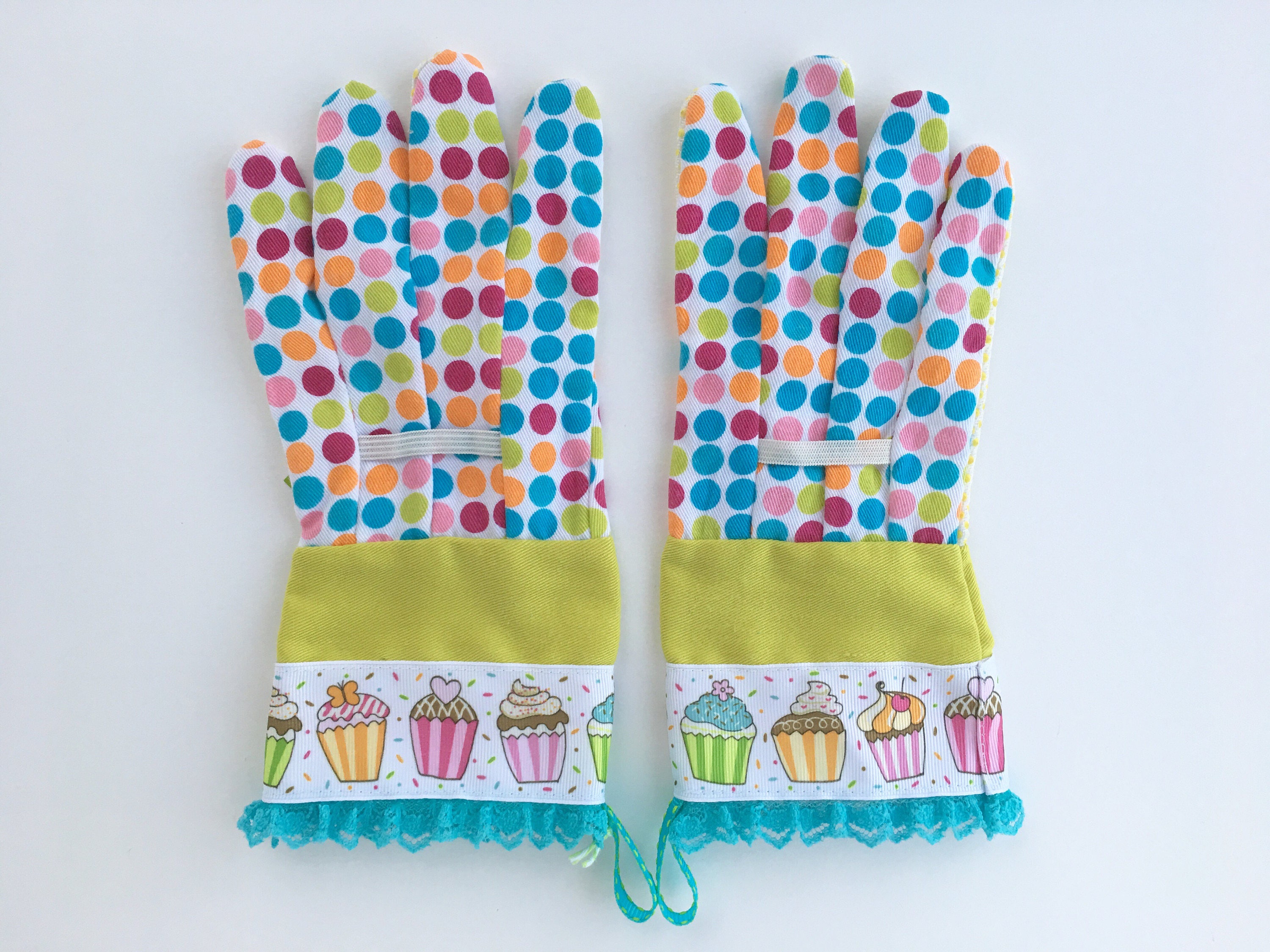 KIDS Designer Garden Gloves Cupcakes Polka Dots And Lace