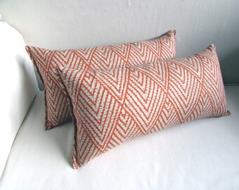 Ikat PAIR TANGERINE lumbar, throw, toss pillows 10x20