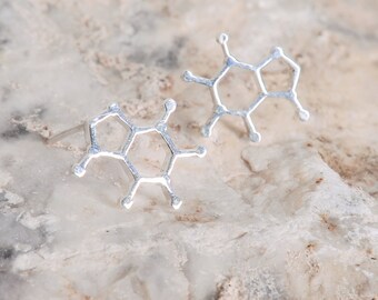 Ear Crawler earrings ear Sweep earrings Caffeine Molecule Ear climber earrings, jewelry cute , sterling Silver fun earrings