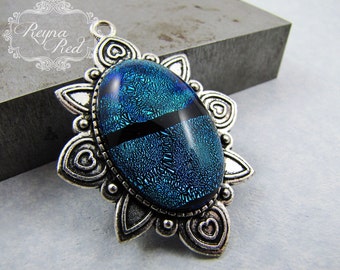 Reflection Dichroic Glass Pendant in Silvertone Setting, Dichroic glass pendants, statement focals, glass focals, OOAK, beads - reynaredsup