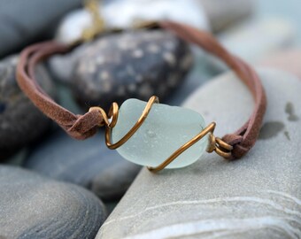 Blue Sea Glass Faux Suede Bracelet