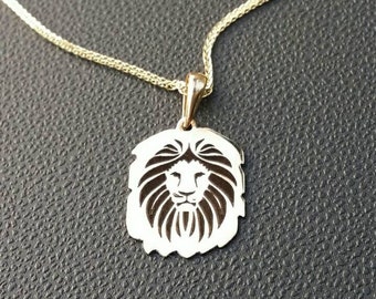 Lion necklace, gold lion, lion charm, gold lion pendant, lion ingraving