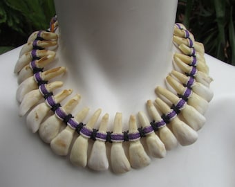 Tribal Tooth Necklace 25 Buffalo Teeth on Woven Cord