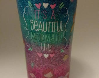 20 oz multicolor ombre glitter tumbler "It's A Beautiful Mermaid Life"