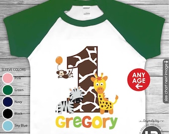 Jungle Birthday Shirt or bodysuit • GREEN Sleeve Raglan Birthday Shirt • Zoo Birthday Shirt • First Birthday Shirt or ANY AGE