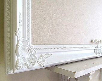 Linen BULLETIN BOARD White Framed Cork Board Corkboard Home Office Wall Decor Organizer Kitchen Farmhouse Decor Decorative Message Board