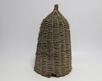 Antique Primitive Old Handmade Woven Wicker, Bee skep