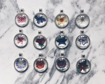 Birth Month Flower Pendant Handpainted Necklace