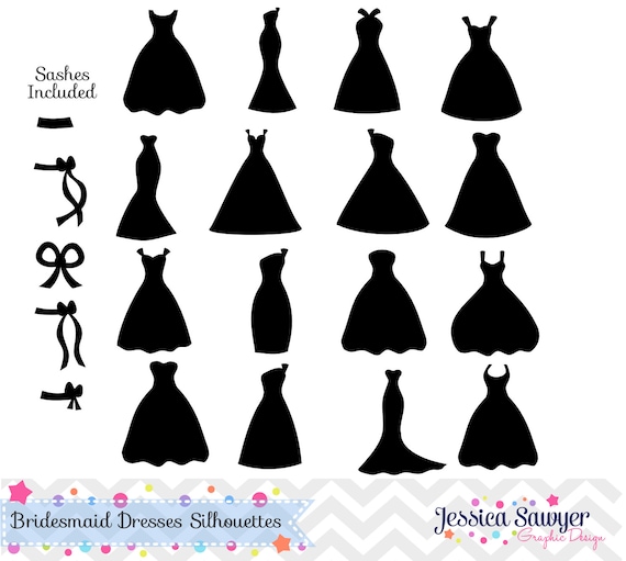 INSTANT DOWNLOAD bridesmaid dresses silhouettes clipart