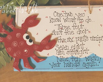 BATHROOM Crab ocean Children WASH HANDS crabs bath wall sign