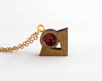 BARRA ~ Tiny plum and gold resin/wood necklace | Tribal wear | Boho | Mermaid | Unicorn Tribe | Minimal Jewelry | Stocking fillers | Eco