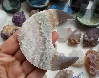 Large Amethyst Agate Crescent Moon Crystal Carving