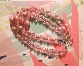 Vintage pink plastic bead necklace