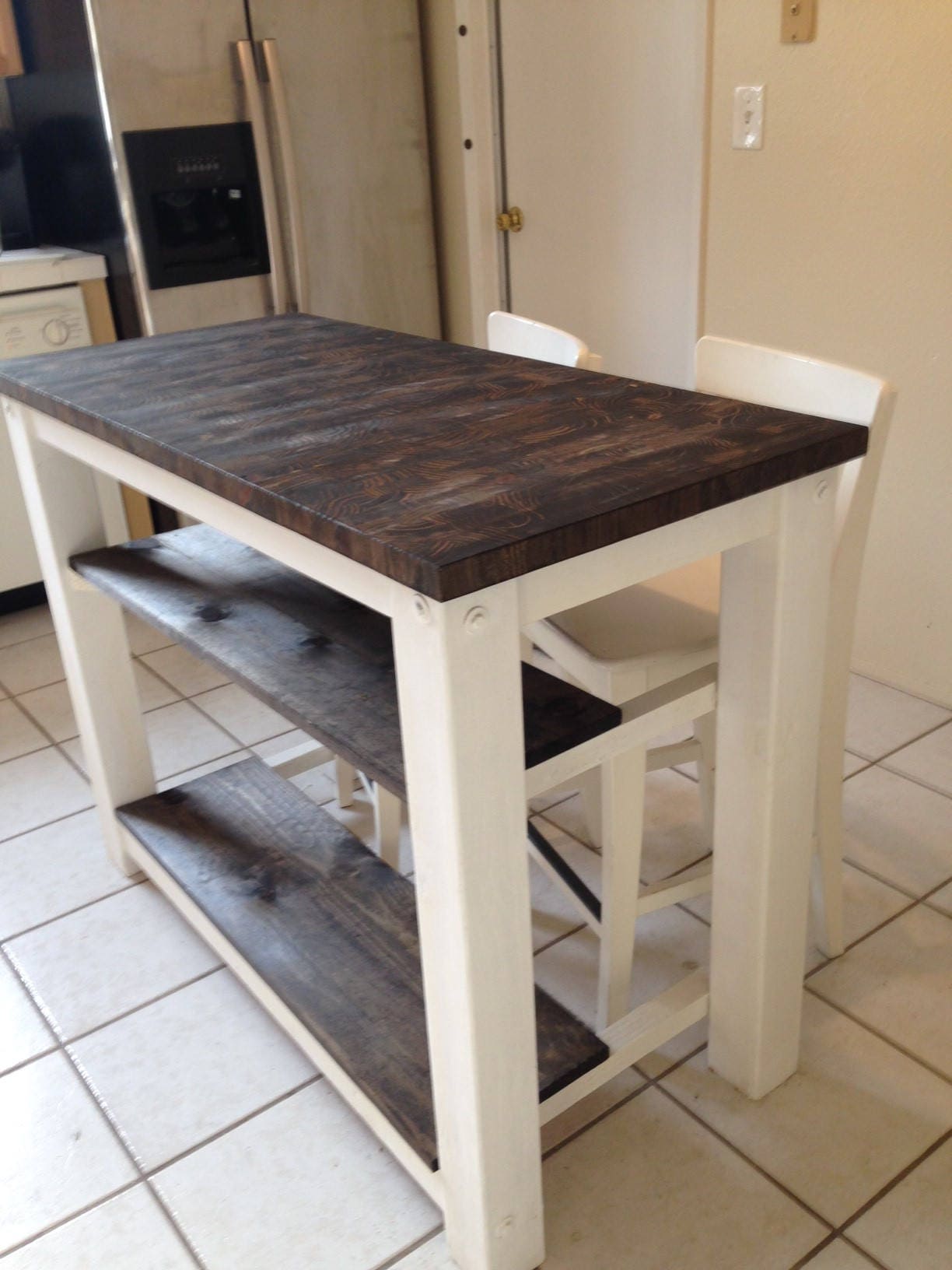2 half shelves End Grain Kitchen Island butcher block top with