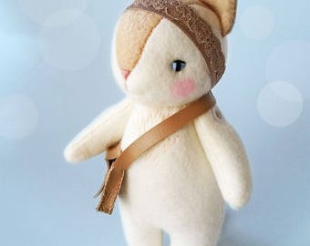 Cute White Kitty Cat Felt Doll, Japanese Kawaii Inspired Collectible Neko Cat Doll, Felt Animal Doll for Cat Lovers