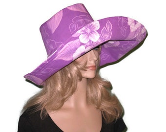 Lavender Tropical Floral Print Wide Brim Sun Hat