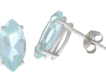 2 Ct Aquamarine Marquise Stud Earrings .925 Sterling Silver
