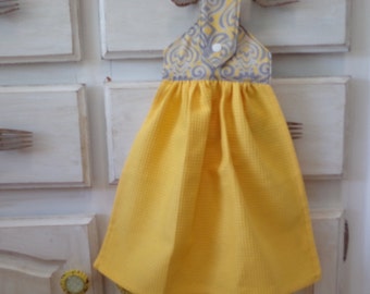 Yellow & Gray Hanging Dish Towel