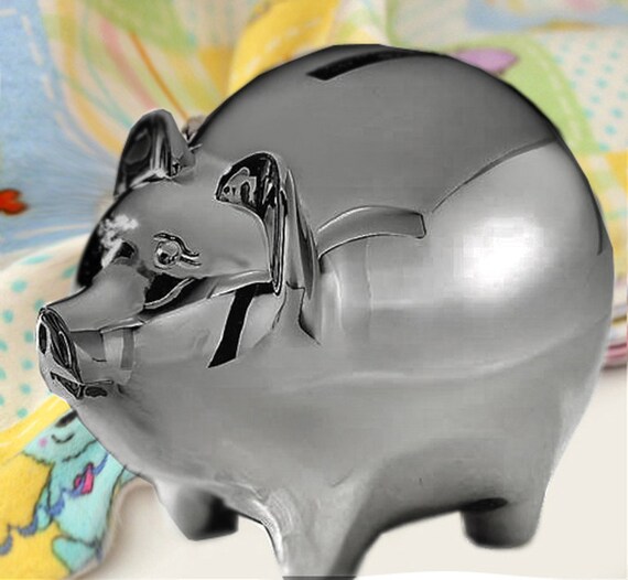 Items similar to Deluxe Personalized Pewter Finish Piggy Bank Engrave